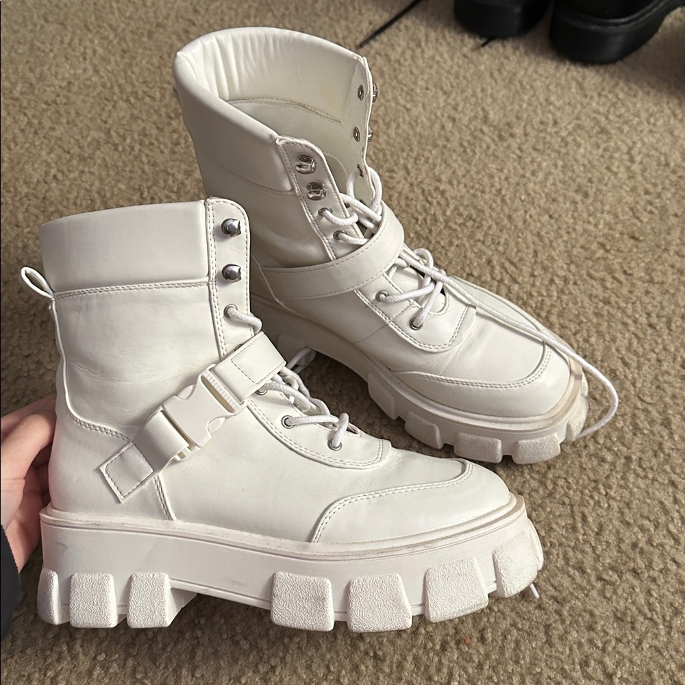 Chunky White Combat Boots